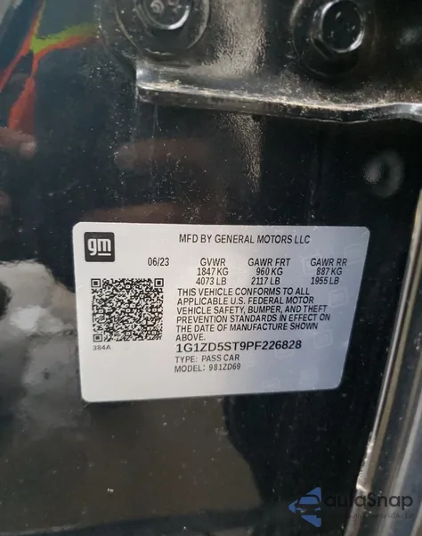 2023 Chevrolet Malibu Lt из США, поврежденный, VIN 1G1ZD5ST9PF226828